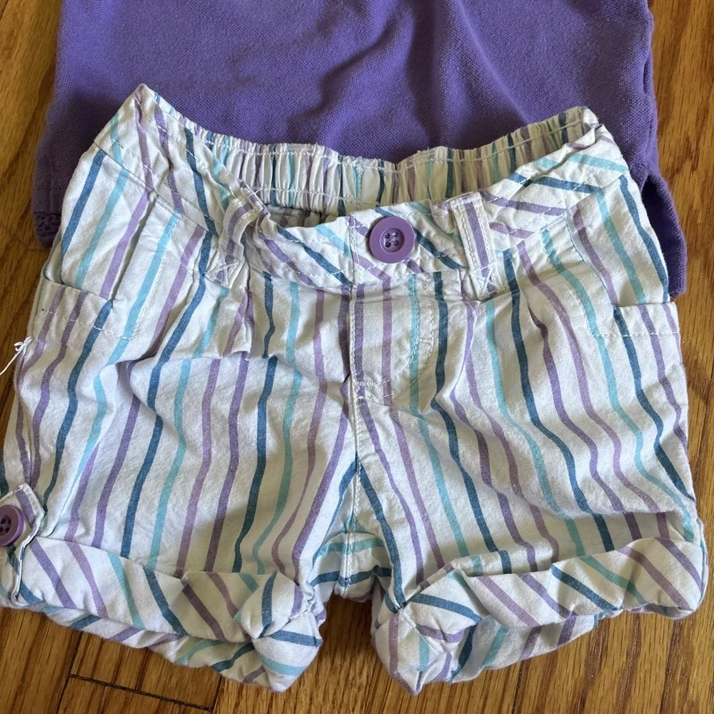 VTG Healthtex Shirt‎ And Shorts  Set Girls 18M Purple Ruffles Embroidery